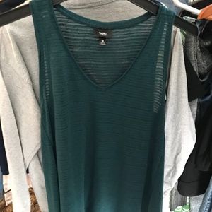 Teal green horizontal fabric stripes tank top